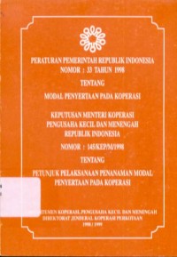 Image of Peraturan Pemerintah Republik Indonesia Nomor 33 Tahun 1998 Tentang Modal Penyertaan Pada Koperasi